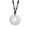 Blue Jade Pendant Necklace with White Jade Pixiu for Men & Women, Sweater Chain Cotton Linen Gift