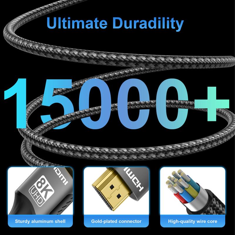 8K HDMI 2.1 Cable 48Gbps Ultra High-Speed 60Hz 120Hz HDMI 2.1 Cable Compatible for PC, PS5, TV, and Projector