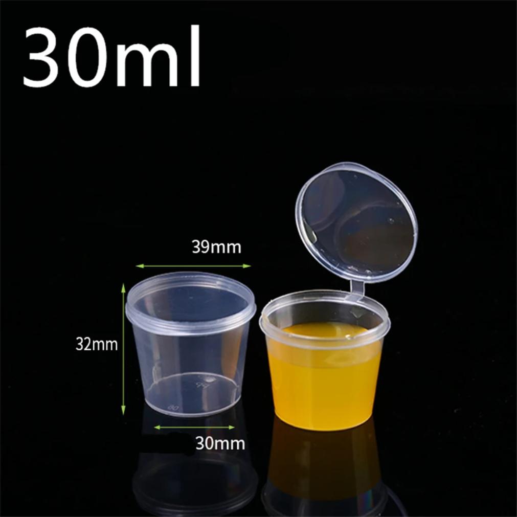50pcs/Set 30ml 50ml 100ml Disposable Plastic Takeaway Sauce Cup Containers Food Box with Hinged Lids Pigment Paint Box Reusable