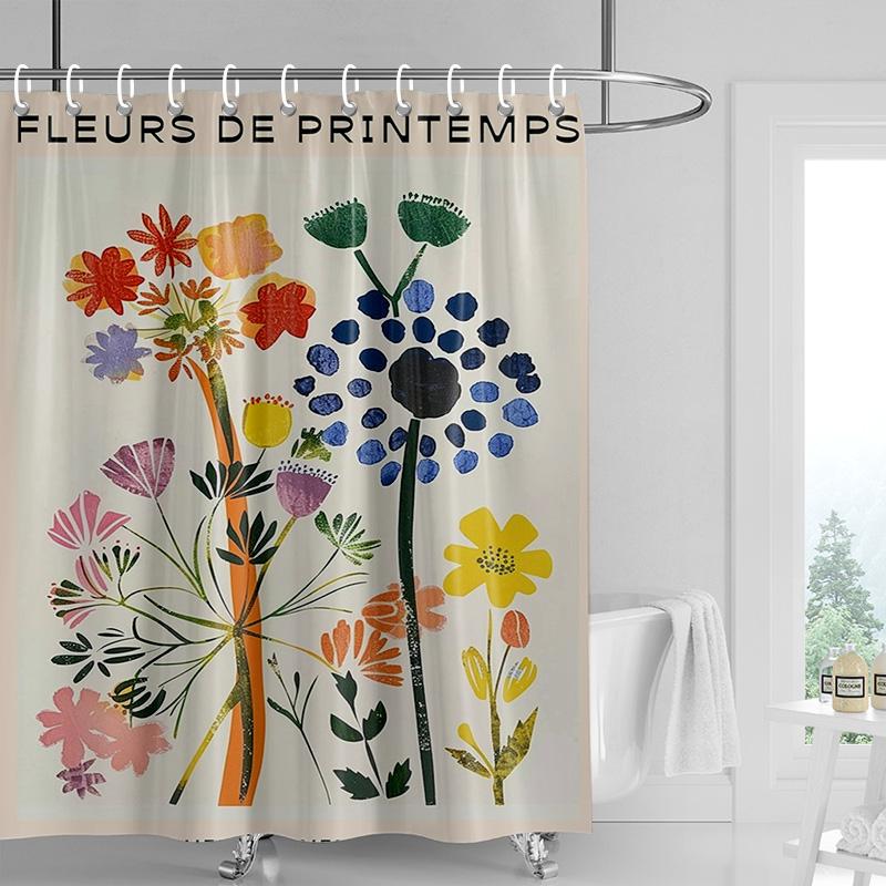 Nordic Style Bathroom Soft Fabric Shower Curtain Abstract Tropical Plant Art Pattern Waterproof Bathroom Decorative Curtain