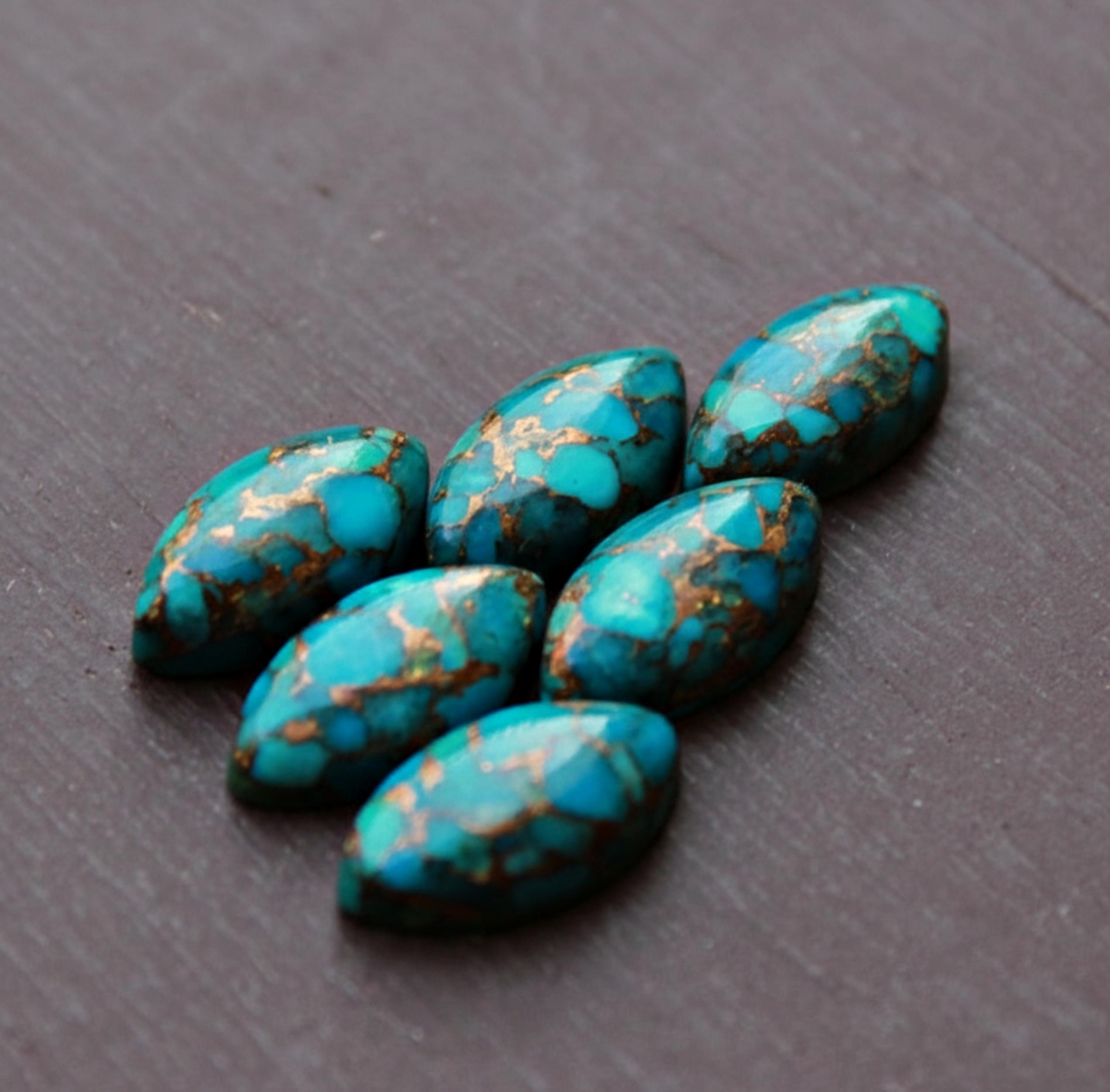 Кабошоны из бирюзы с медью, Маркиз, Сине-зеленые кабошоны из бирюзы, Бирюза с матрицей, Материалы для изготовления бижутерии 5x10mm синий