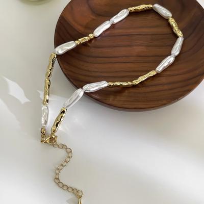 Imitation Baroque Pearl Toothpick Necklace Irregular Metal Choker Unique Elegant Clavicle Chain Minimalist French Retro Jewelry for Women
