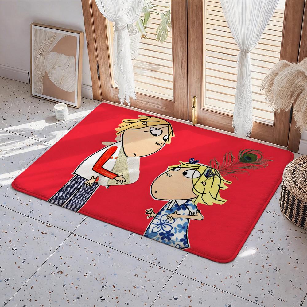 C Charlie and Lola anime Floor Mat Eco Flannel Doormat Non Slip Odorless Indoor Floor Rug Soft Short Plush Home Mat