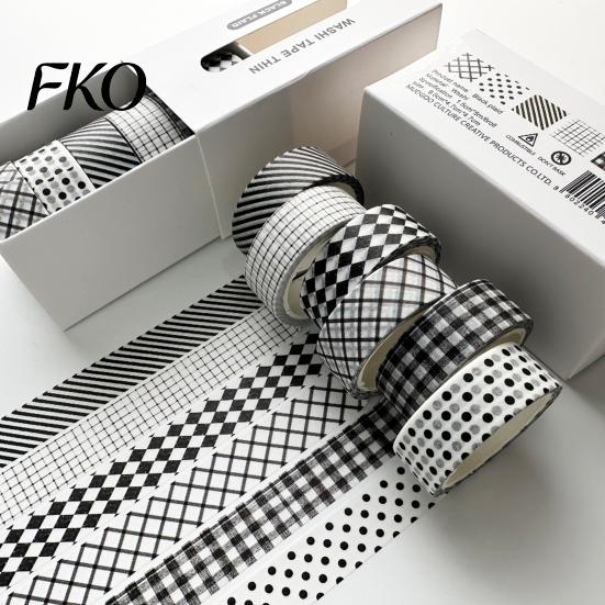 Nostalgic Pattern Masking Tape 6 Rolls Plaid Washi Set, Grid Checkered Tape, Self Double-sided Adhesive Decorative for DIY Crafts, Journal, Scrapbook,