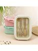 1pc lunch box with two compartments, built-in cutlery set, reusable and microwave heated (with lid removed), suitable for kitche