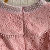 Elegant Pearl Chain Diamon Luxury Embroidery Lace Prom Evening Dresses Women Summer Short Sleeve Hollow Out Midi Long Dress