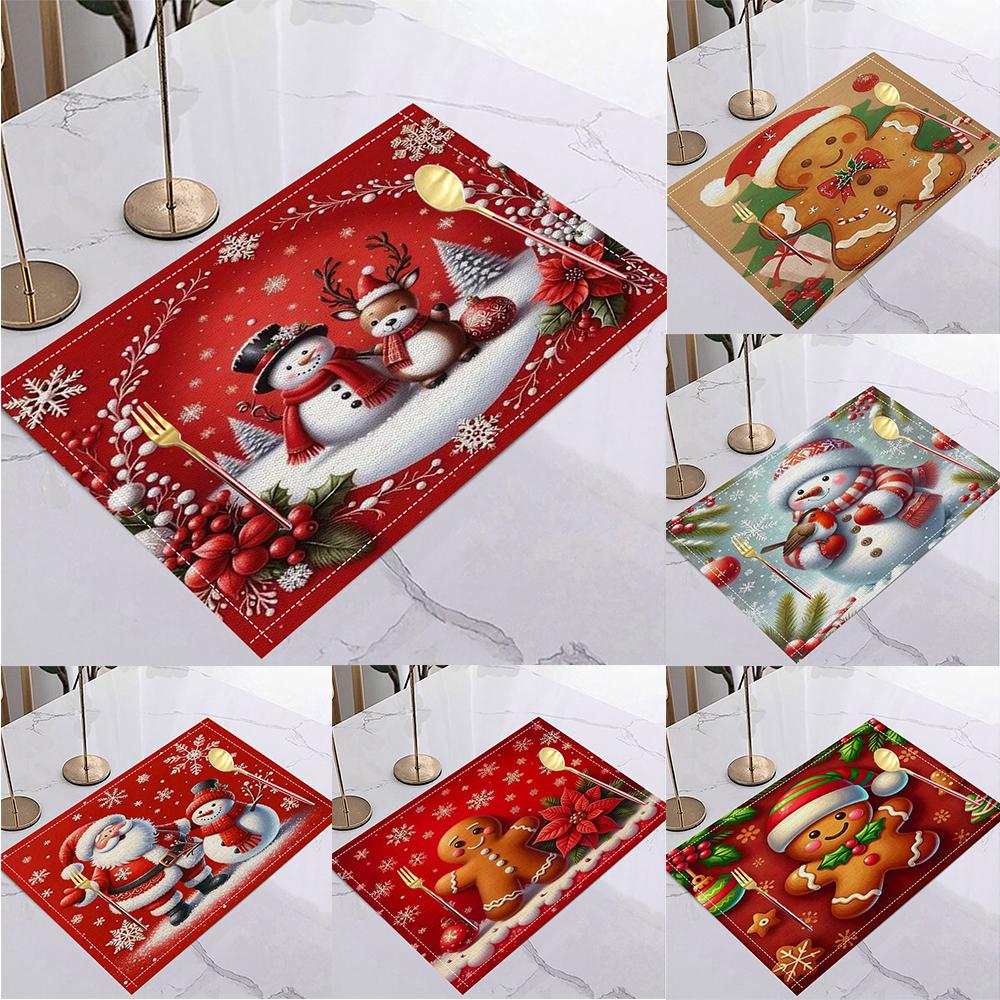 Christmas Themed Linen Placemats Snowman Tree Place Mats Christmas Table Placemats Xmas Dining Kitchen Party Decor