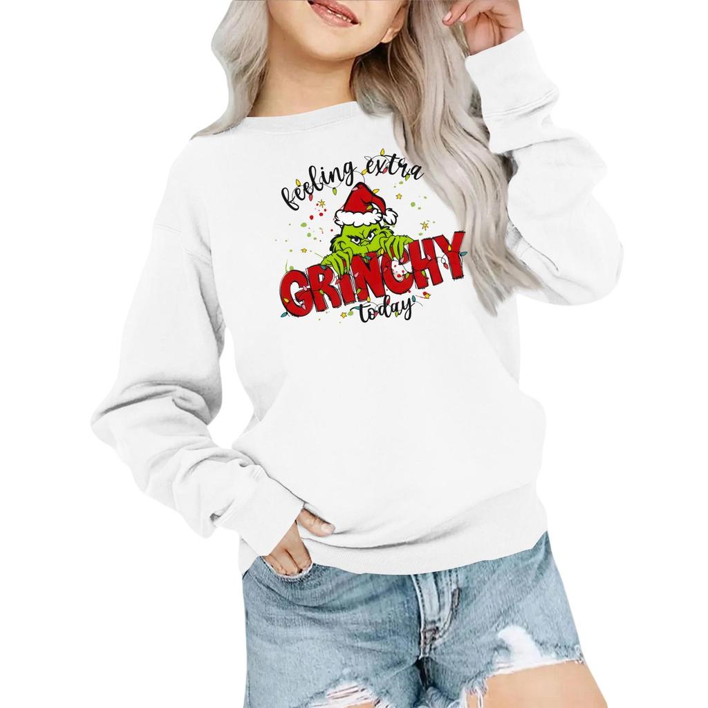 Mote for barn Løstsittende avslappet langermet genser med juleprint Oversized crewneck