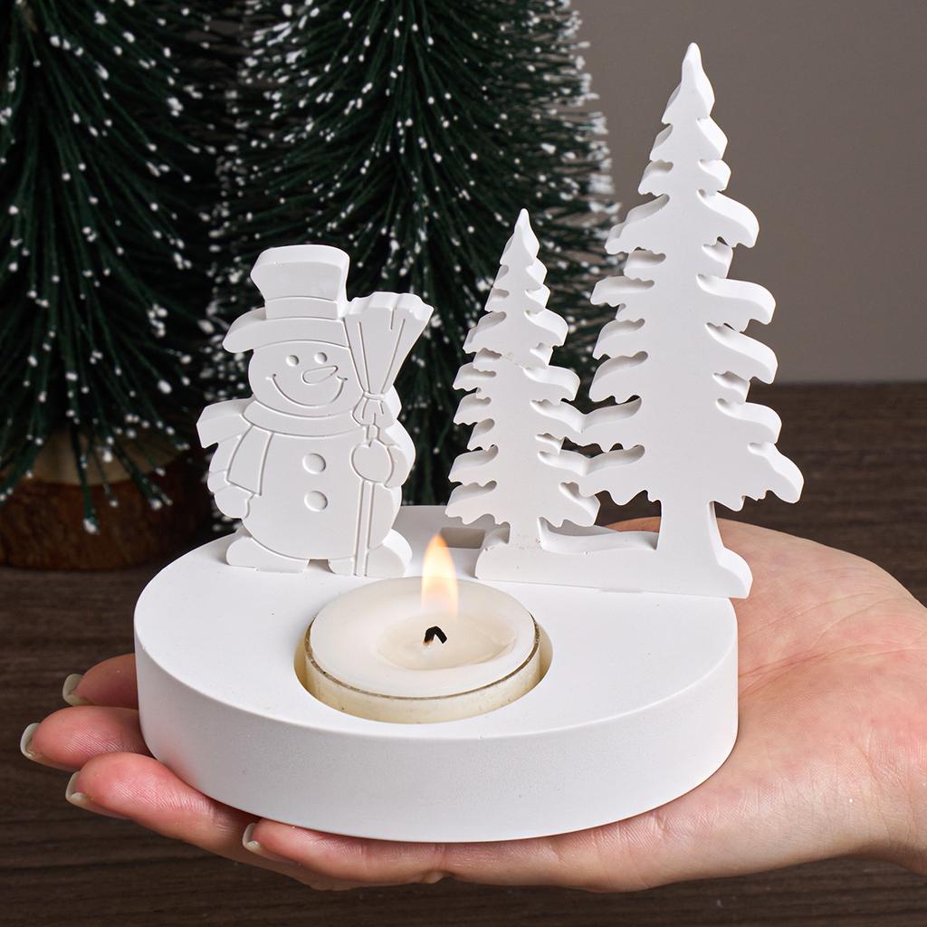 Christmas Tree Snowman Elk Candle Holder Mold DIY Christmas Ornaments Candlestick Making Plaster Resin Craft Silicone Molds