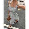 YYFS Women's Fashion Summer Spring Stripe Print Sleeveless Square Collar High Waist Casual Dresses