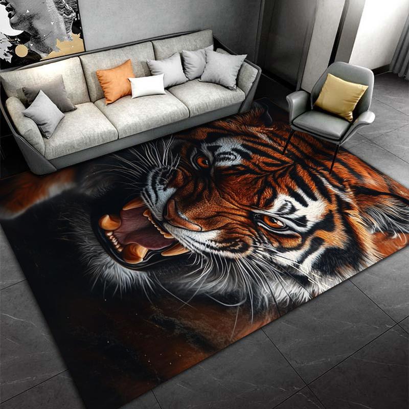 Fierce Tiger Printed Carpet for Living Room or Bedroom, Animal Design Suitable for Use As an Anti-slip for Living Room Bedroom Sofas