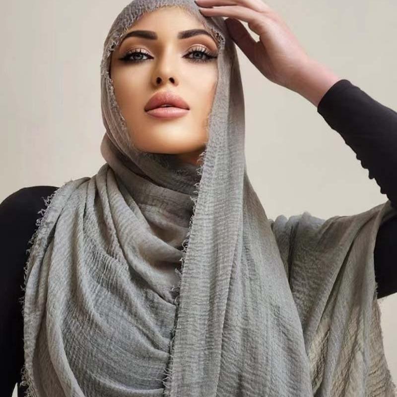 180*90cm Women Cotton Linen Crinkle Scarf Shawl Hijab Long Headscarf Scarves Head Wraps Solid Color Scarves Female Plain Head Scarf