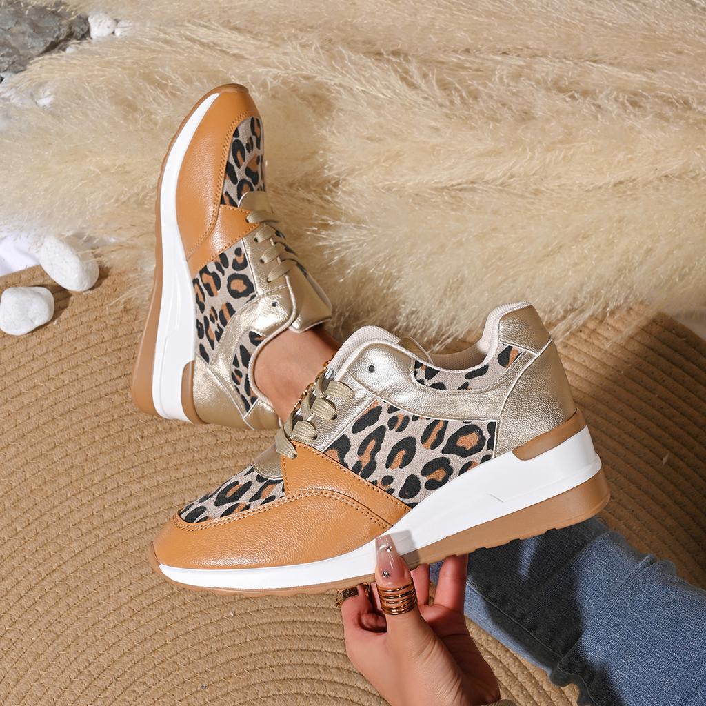 Fashion Women Sneakers Fashion Leopard Knitted Sneakers Women Platform Slip On Walking Shoes Woman Lightweight Casual Plus Size Sneakers