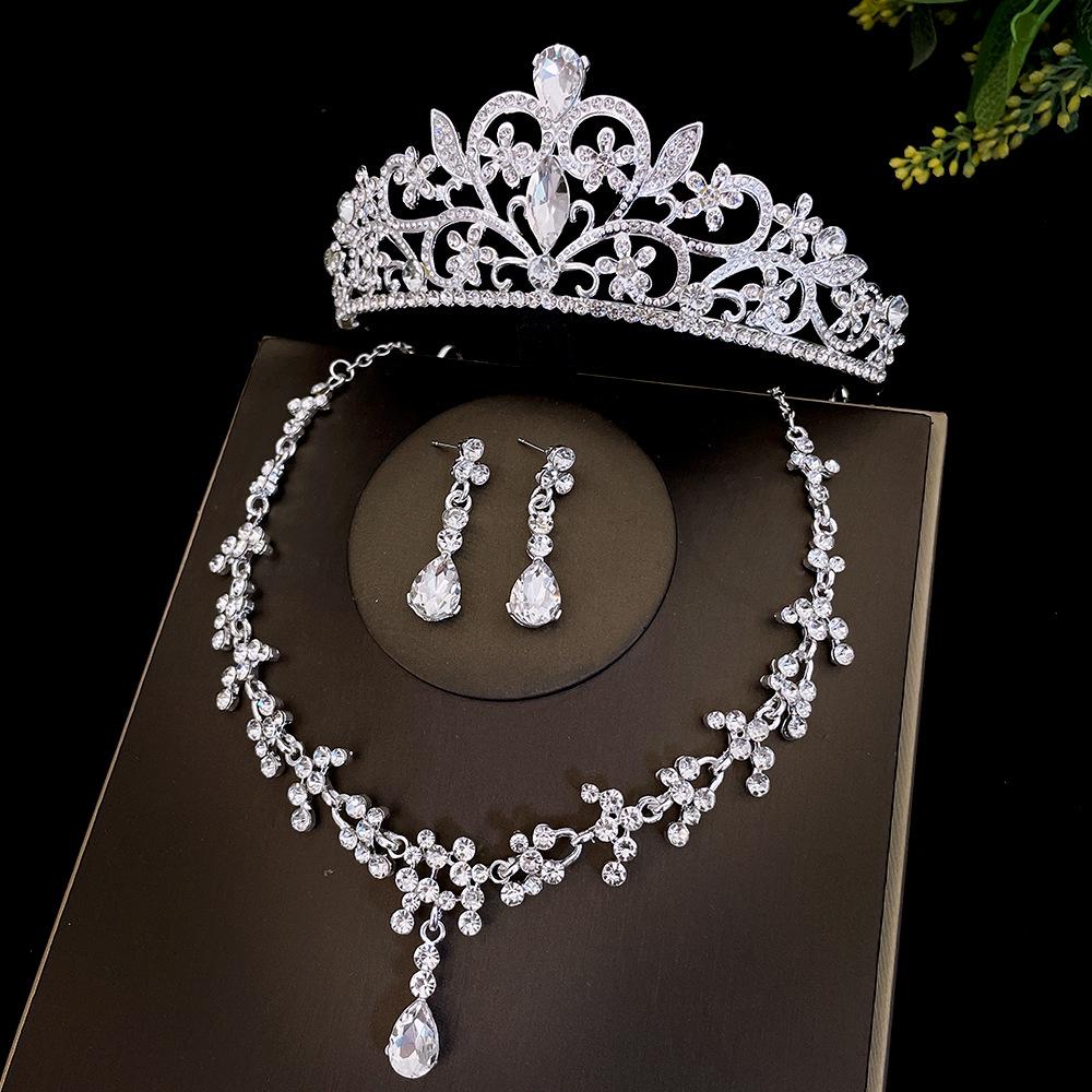 

Серебряная свадебная корона, костюм-тройка, свадебная корона, тиара, ожерелье, серьги, корейское супер-фея свадебное платье с
