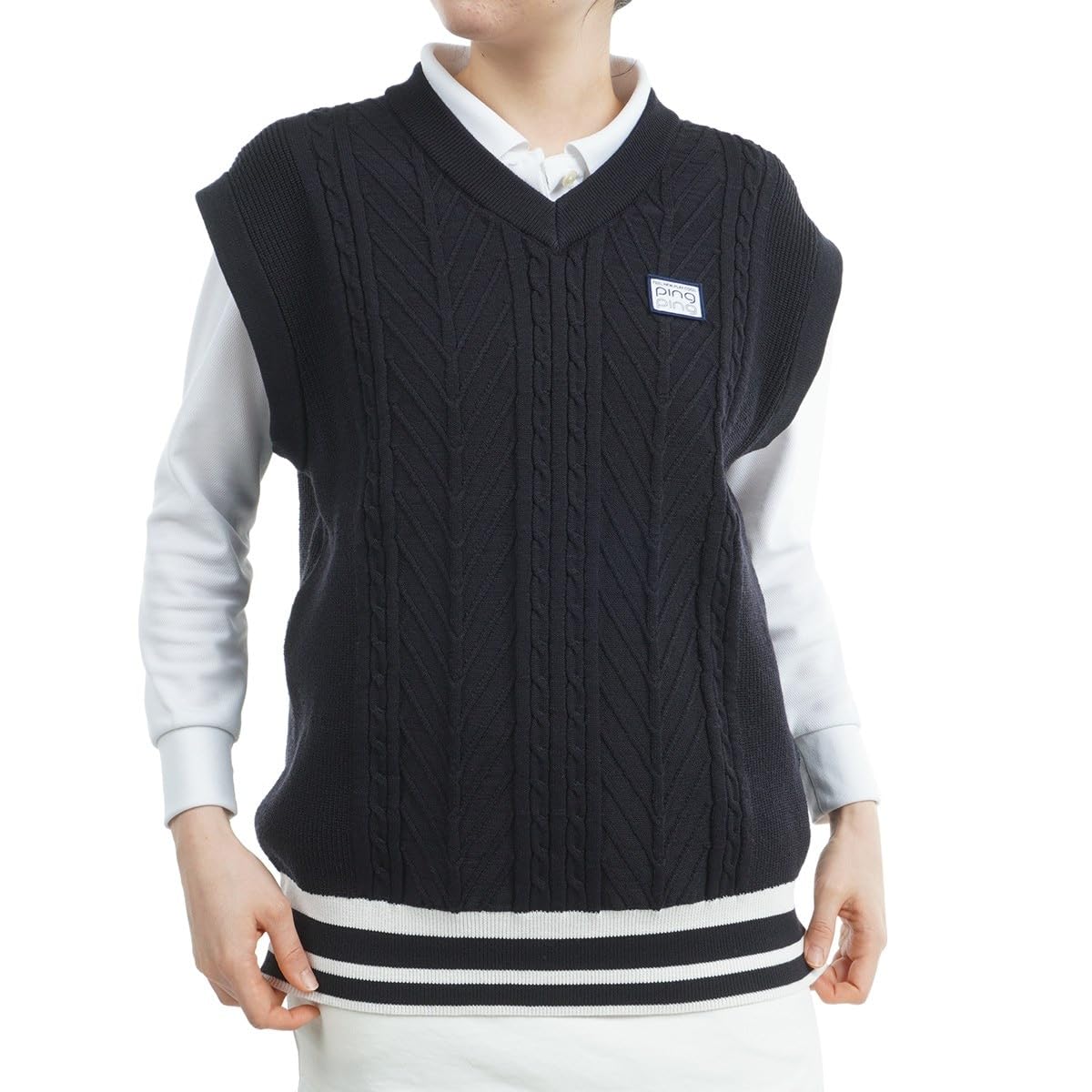 

knit vest Golf M [Pin Apparel] Women s V-neck (cable knit) / / 622-4274800 120_Navy