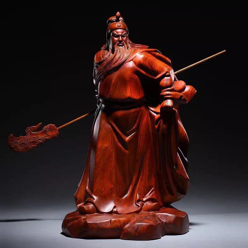 

Handmade Rosewood Sculpture of General Guan Gong, Chinese Martial Wealth Deity Statue for Business Success & Home Protection 14CM