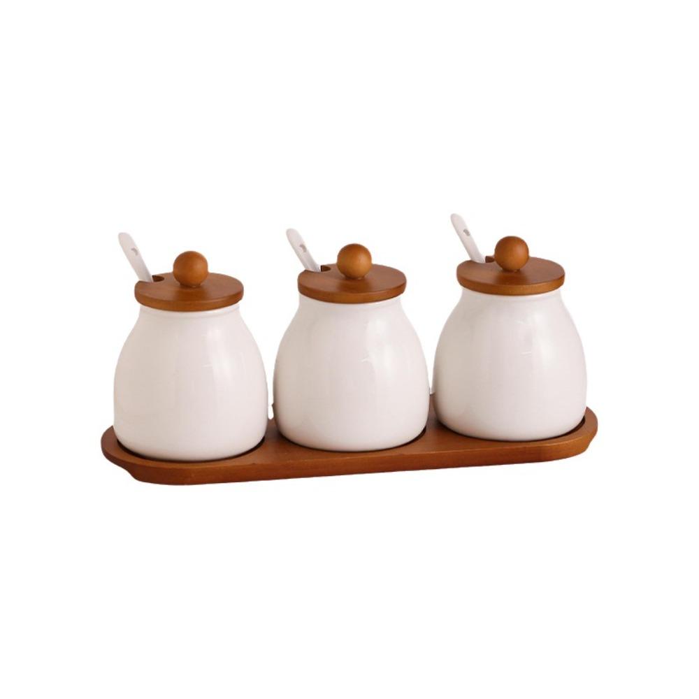 Moisture-Proof Ceramics Seasoning Jars with Spoon Condiment Jar Spice Containers  Kitchen