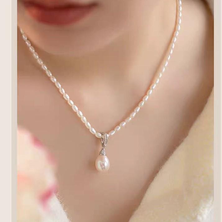 9-10mm Freshwater Pearl Drop Pendant with S925 Silver Clasp Necklace