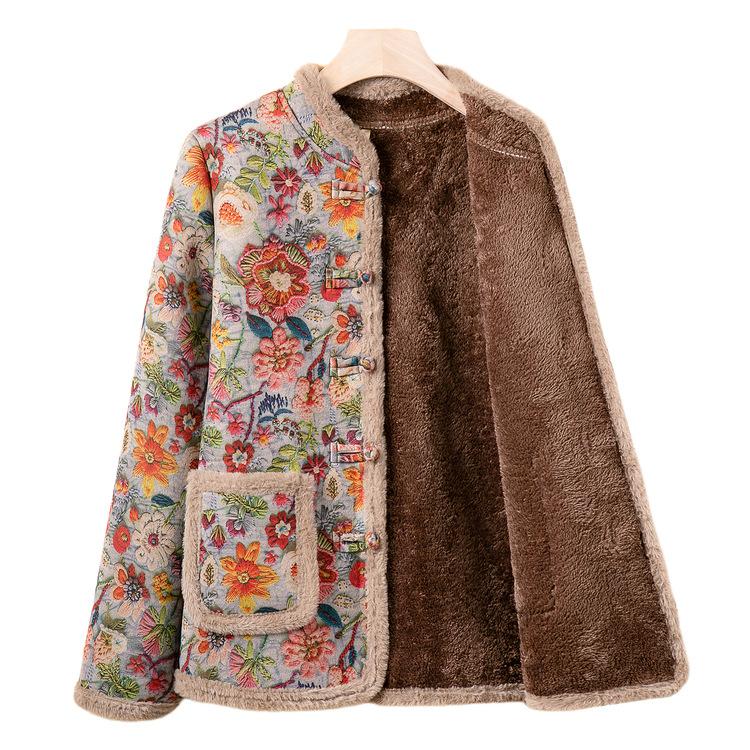 New Winter Style Plus Velvet Thickened Cotton Jacket Middle-aged and Elderly Mother Dress Fashionable Northeast Color Cotton Jacket for Women