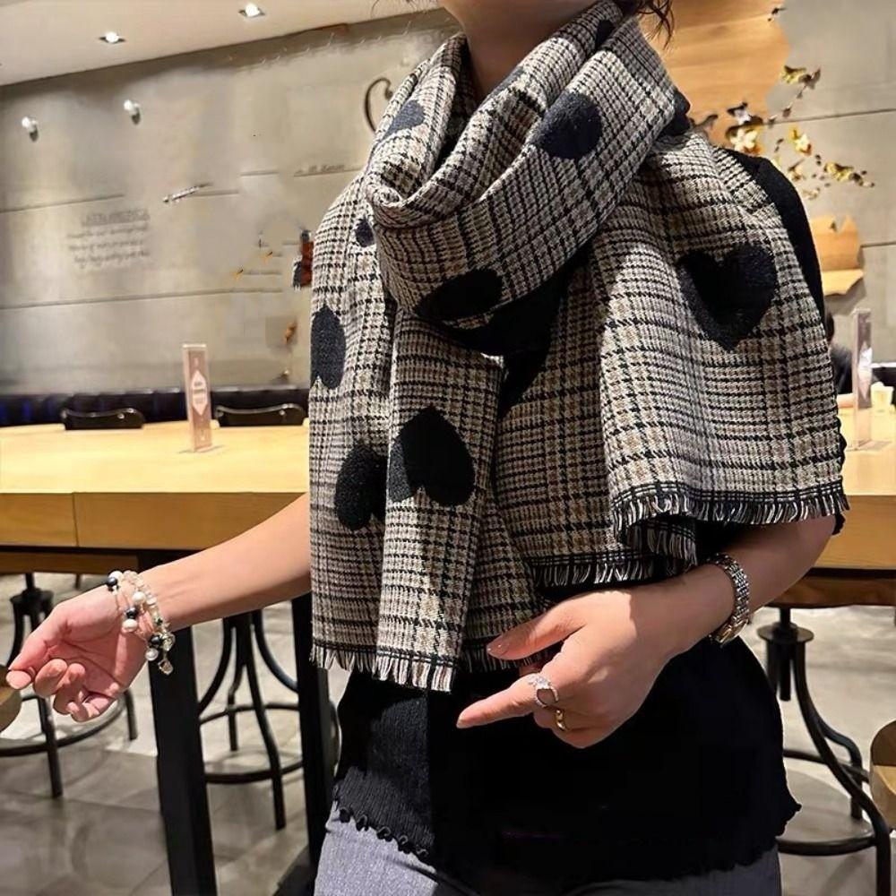 Warmer Double-sided Scarf Soft Long Thickened Shawl Gift Heart Knitted Scarf Girls