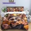 Yorkshire Terrier and Fresh Flowers Pattern Bedding Home Decoration Birthday Gift (1 * Duvet Cover + 2 * Pillowcase, Without Core)