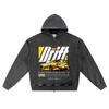 DTG Print Knitted Denim Zip-Up Hoodie Hyper Drift Brother Print Zipper Hoodies  