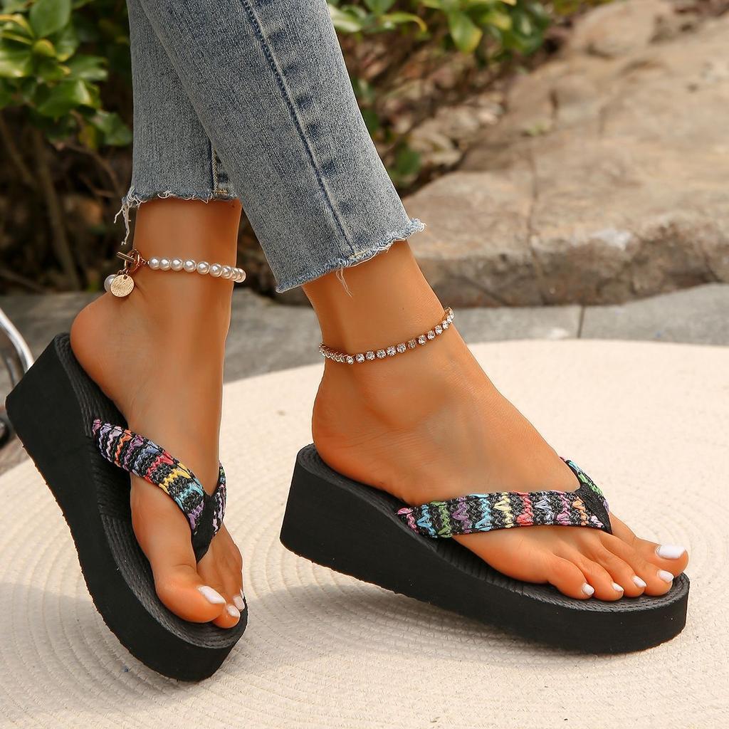 Fashion Hot Sale Womens Slippers Non Slip Platform Womens Shoes Ethnic Style Beach Shoes Fashion Flip Flop Sandals for Women Lightweight