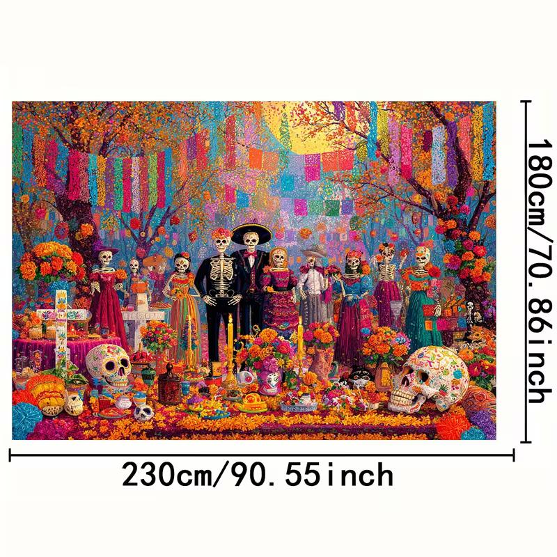 2D Mexican Festival Backdrop, Skeleton Family Party Background Cloth