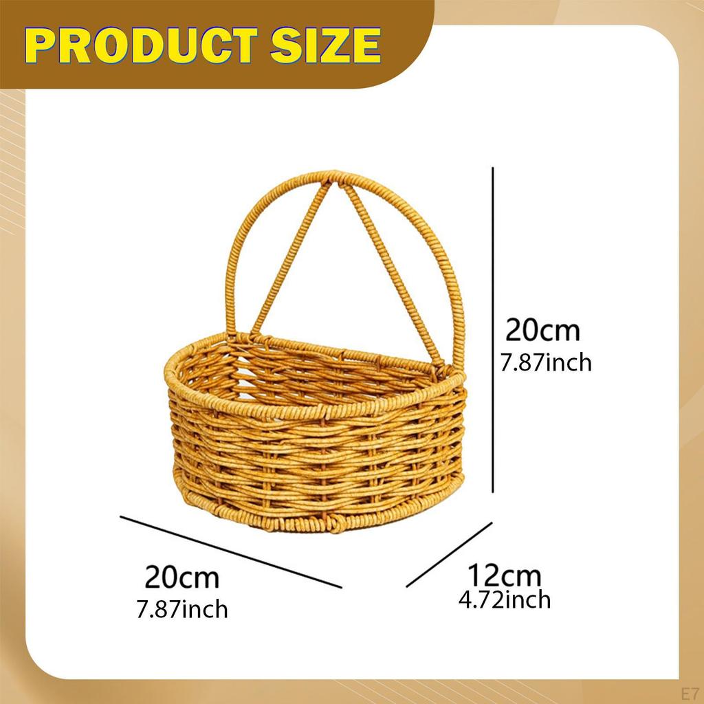 Cesta de Armazenamento Decorativa Feita de Rattan Sintético com Alça, Pendurada Feita à Mão para A