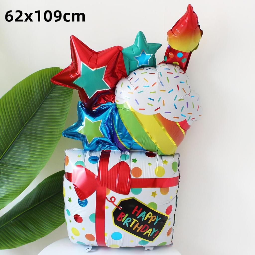 Colorful Large Birthday Cake Foil Balloon for Kids' Party Decoration and Photo Props