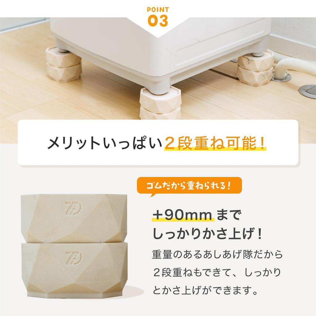 Tuft Washing Machine Raised and Rubber Platform, Anti-Vibration Soundproof, Height-Adjustable Mats, 4-Piece Set, TFi-9045