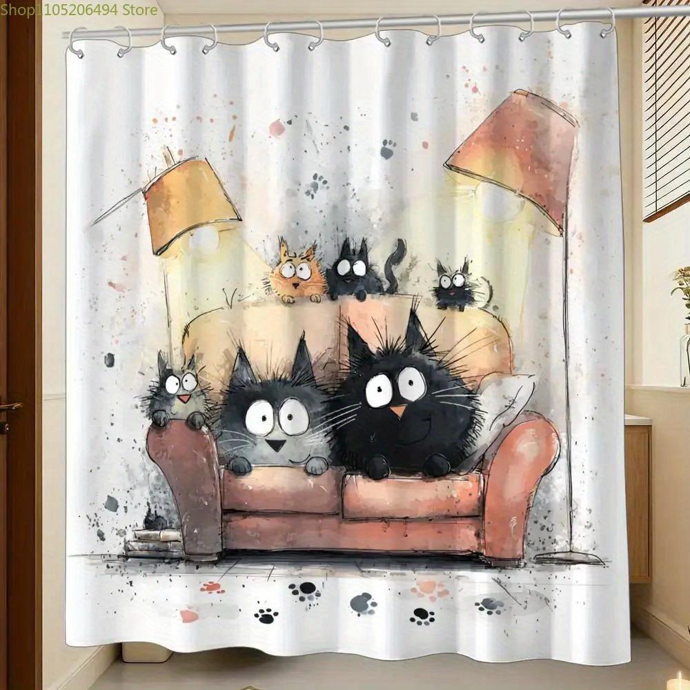 

1Pc Bathroom Shower Curtain, Picture Book Sharing Session, Cute Pet Day Shower Curtain, Includes 12 Hooks, 70.87*70.87Inch Bat W60H190(CM)-1 Pcs