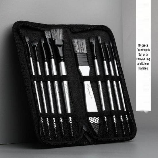 Foreign Trade Nylon Painting Brush Set - 10 Pieces, Red & Blue Handles, Flat Gouache & Oil Brushes