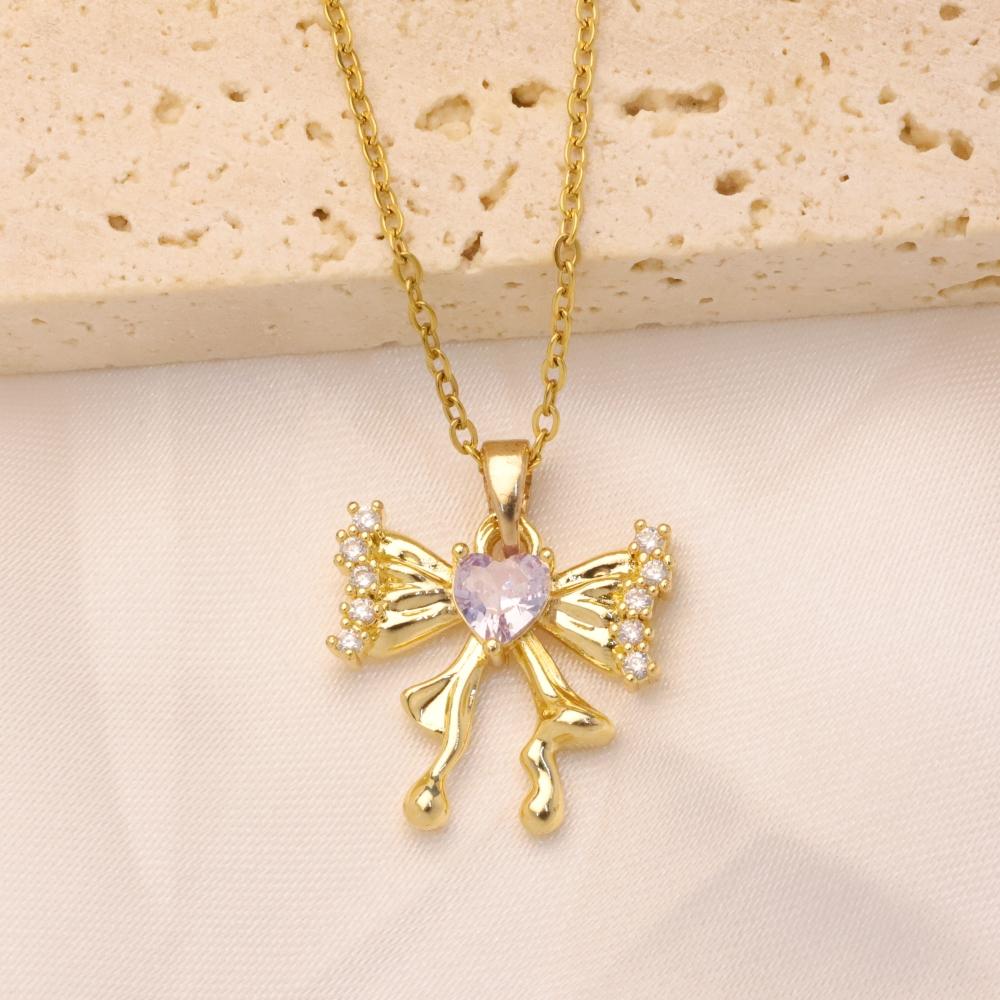 

1 Piece Simple Bow Tie Zirconia Pendant Necklaces for Women Golden Stainless Steel Necklace Jewelry Party Accessories золотой