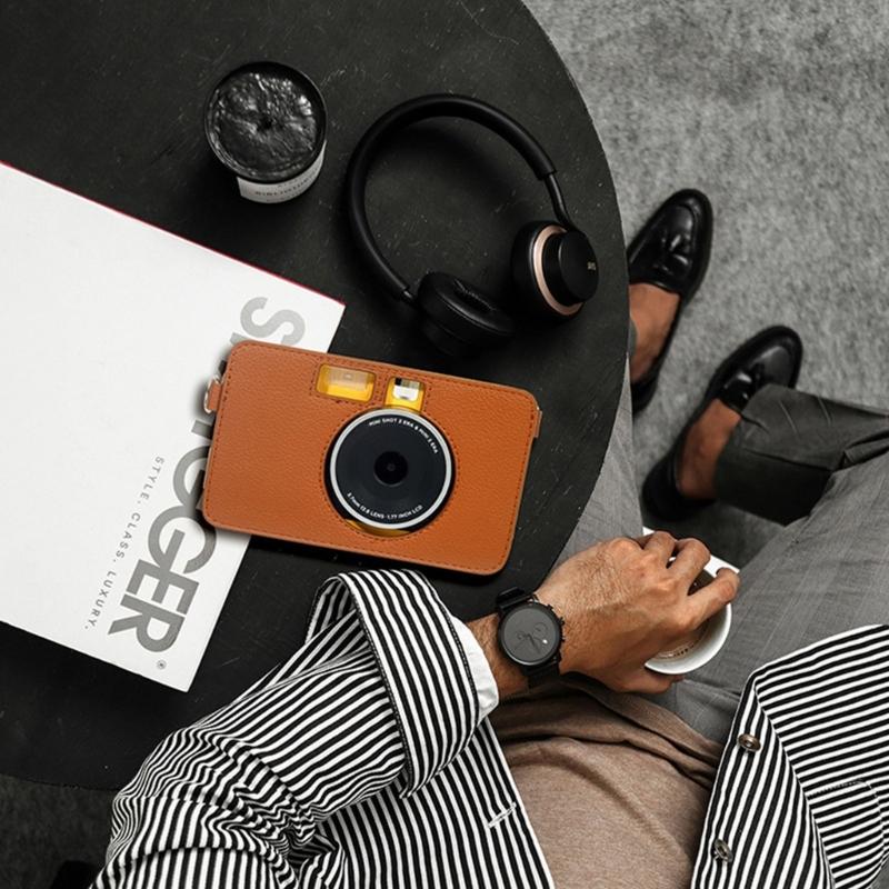 Impacts Resistant PU Camera Case Portable Black/Brown Camera Protector Leather Texture Suitable for MS200 Model Use