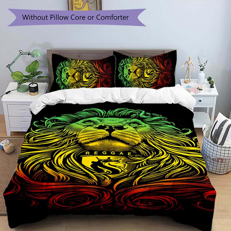 Rastafari Lion of Judah 3pcs Bedding Set Duvet Cover Closure Includes 1 Duvet Cover & 2 Pillowcases for All Seasons Bedroom Home Dorm Decor