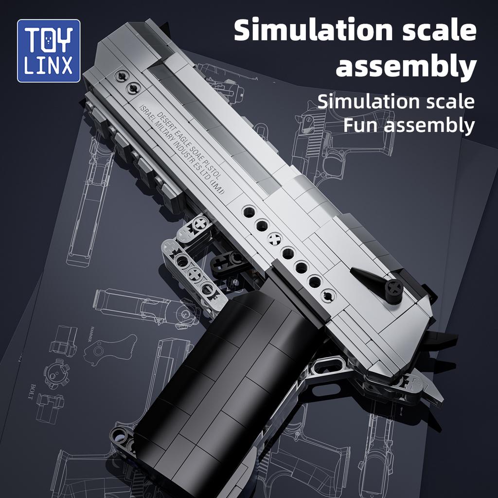 Waffenbaustein 375 Teile Set Pistole Schießbar Militärisches Bauspielzeug als Halloween-Geschenk für Kinder und Erwachsene.