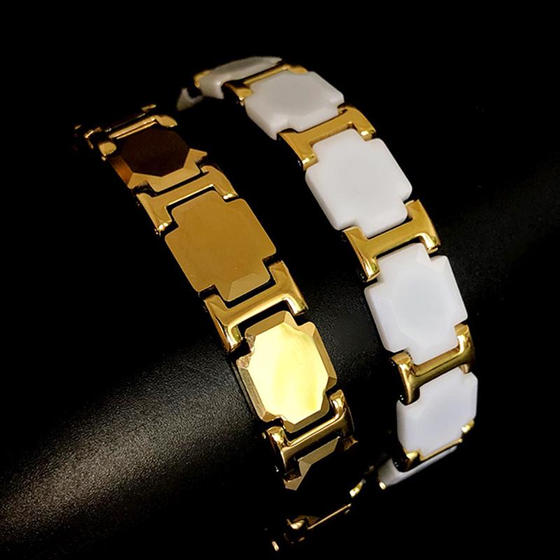 11MM Breit Weißgoldfarbenes Keramikarmband für Männer Frauen Gesundheit Energie Germanium Therapeutisch Magnetisch Herren Armbänder Armreifen