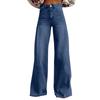 Dames Jeans met Hoge Taille en Wijde Pijpen Losse Pasvorm Denim Broeken Retro Gewassen Commuter Casual Lange Broeken