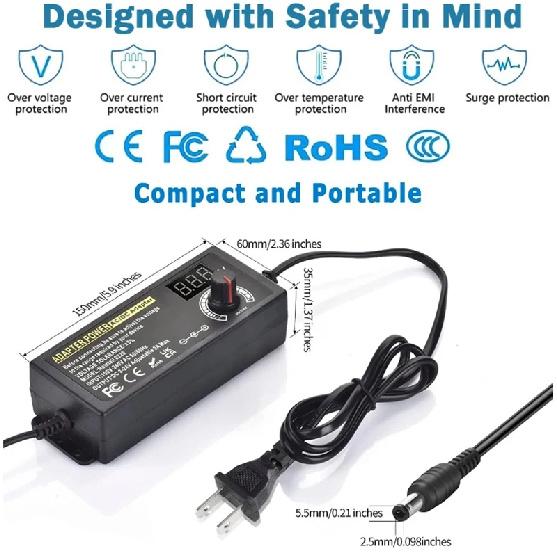Adjustable Power Supply Variable AC-DC Power Adapter Laboratory 3V-24V-3A with US/EU Plug Female Home Appliance Alligator Clip