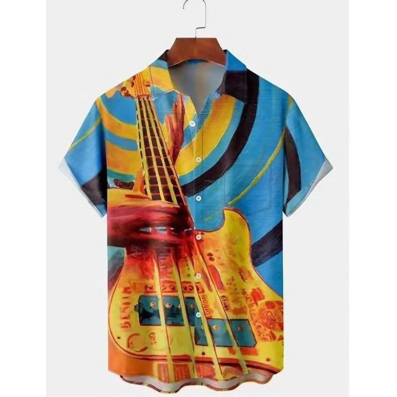 Men's Shirt Summer Hawaiian Shirt Pattern Print Music Notes Outdoor Street Short Sleeved Printed Clothing Fashion Designer