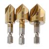 3 PCS Countersink Drill Bit Set 90 Degree 5 Flute 1/4 Inch Hex Shank Countersunk Bits Deburring Bit for Wood Plastic