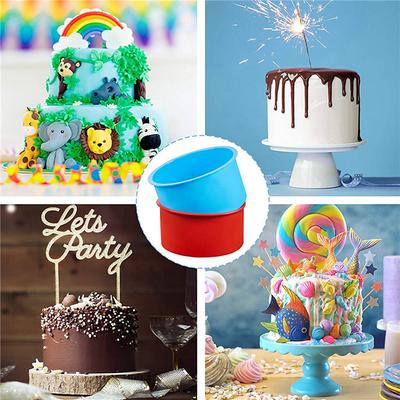 ABWR-30 Pieces Silicone Cake Mold Valentine's Day Round Baking Pan 4 Inch Baking Mold Kitchen Silicone Bakeware Pan Red, Blue