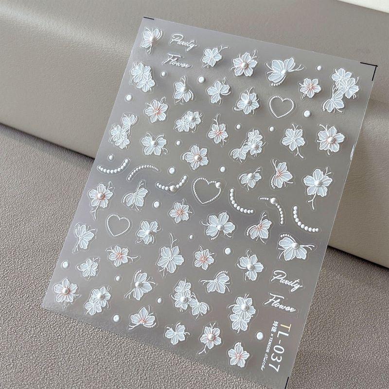 

New Arrival Exquisite Flower Embossed Pearl Bright Crystal Nail Art Sticker Hand-Painted Flowers Flower with Adhesive Tape Stereo Nails Decorations Linghua relief sticker-powder TL037