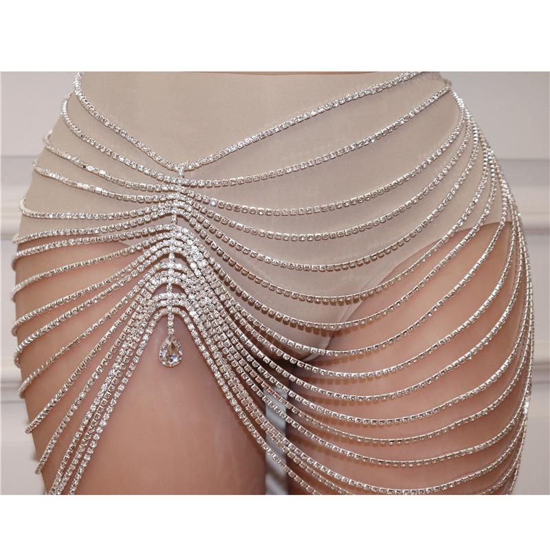 Europe and America Cross Border New Tassel Pendant Waist Chain Dance Dress Sexy Nightclub Super Shiny Crystal Body Chains