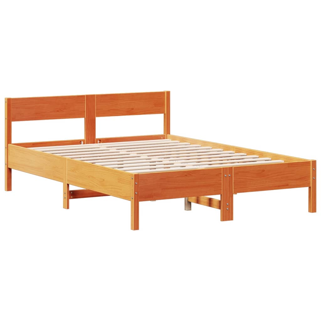 Solid Wood Bed with Shelf Without Mattress Wax Brown 135 x 190 cm
