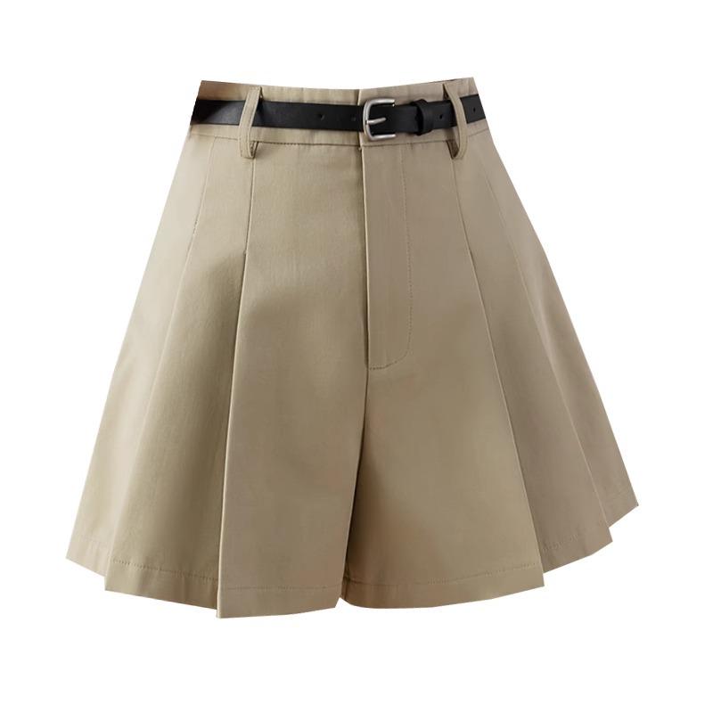 Women's High Waist Slimming Wool A-line Pleated Shorts - Autumn/Winter 2024 Collection