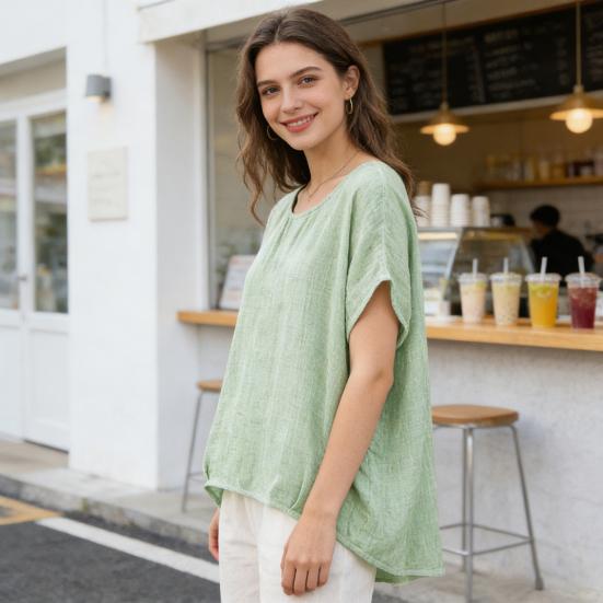 Women T-shirt Round Neck Short Sleeve Loose Fit Pullover Tops Pure Color Summer Casual Tops Daily Wear