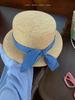 DIY bow flat top sunscreen straw hat women's retro pearl design vacation seaside beach sunshade summer
