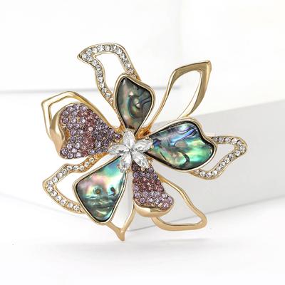 Vintage Legierung Strass Shell Blume Brosche High-End Exquisite Damen Anzug Hemd Corsage Schmuck Pin